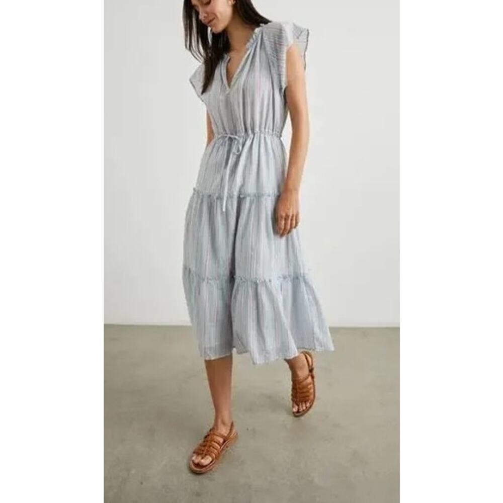 Rails Light Blue and White Striped Midi Dress